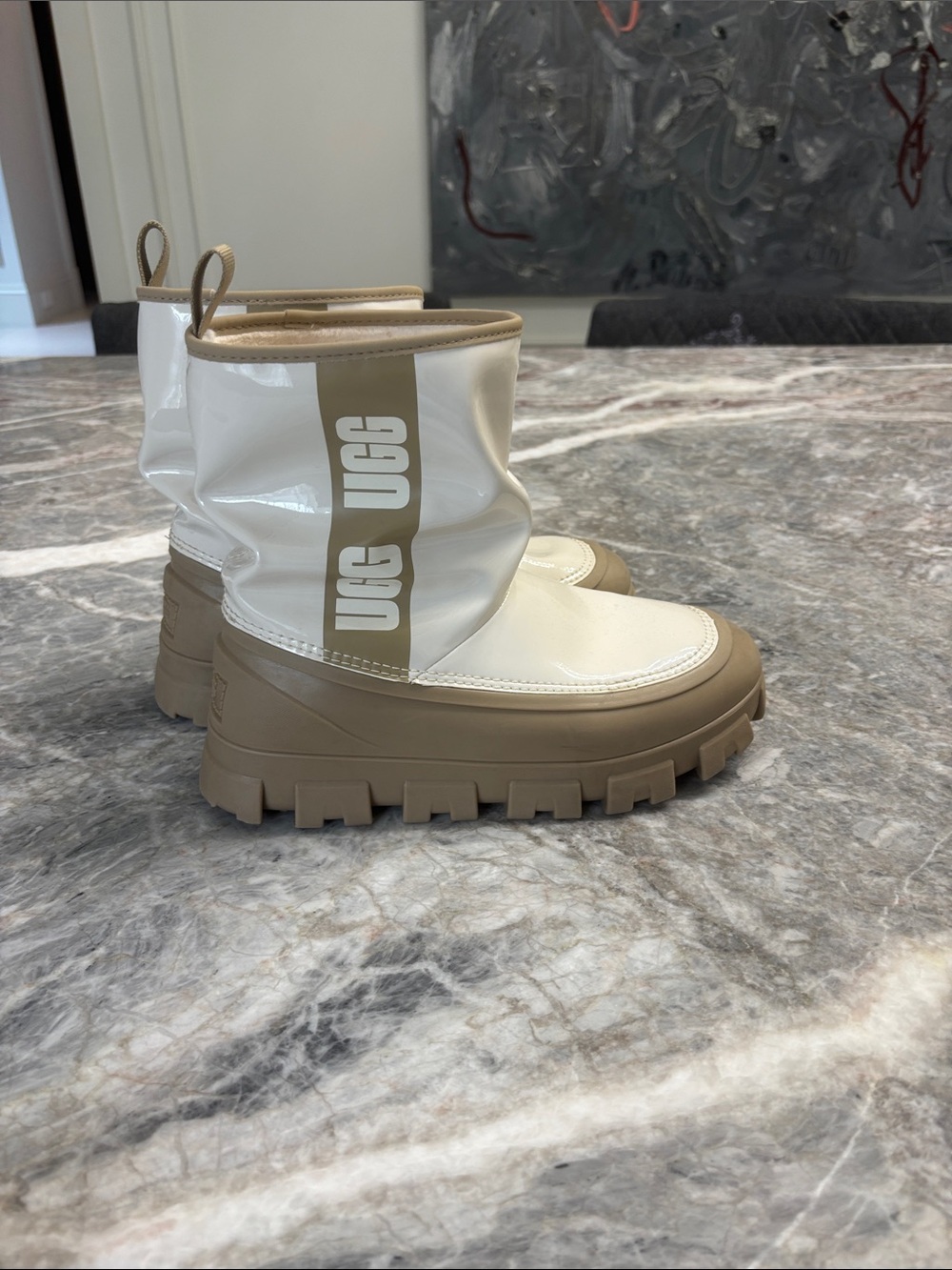 UGG womens White and Tan Chunky Pullover Boots